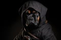 Boxer Dog Dressed As A Ninja On Black Background