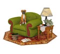 Boxer Dog Puppy and Chair Illustration Isolated Royalty Free Stock Photo