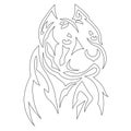 Boxer dog silhouette outline, coloring outlined in black, drawn by lines of various widths. Logo animal dog boxer head