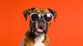 Boxer Dog With Sunglasses Orange Background. Generative AI Royalty Free Stock Photo