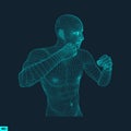 Boxer. Fighting Man. 3D Model of Man. Polygonal Design. Sport Symbol. Vector Illustration