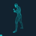 Boxer. Fighting Man. 3D Model of Man. Polygonal Design. Sport Symbol. Vector Illustration