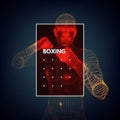 Boxer. Fighting men. 3d model of man. Vector graphics composed of particles.