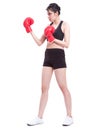 Boxer - fitness woman boxing wearing boxing gloves