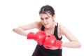 Boxer - fitness woman boxing wearing boxing gloves