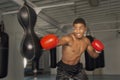 Boxer Hitting Punch Bag In Red Gloves Royalty Free Stock Photo