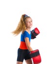 Boxer kid blond girl with funny boxing gloves Royalty Free Stock Photo