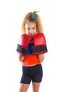 Boxer kid blond girl with funny boxing gloves Royalty Free Stock Photo