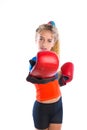 Boxer kid blond girl with funny boxing gloves Royalty Free Stock Photo