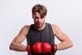 Boxer makes hits and punches as training Royalty Free Stock Photo