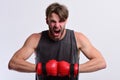 Boxer makes hits and punches as training. Sports and competition Royalty Free Stock Photo