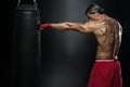 Boxer With Punch Bag In Action Royalty Free Stock Photo