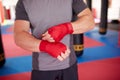 Boxer putting handwraps on Royalty Free Stock Photo