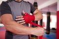 Boxer putting handwraps on Royalty Free Stock Photo