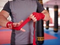 Boxer putting handwraps on Royalty Free Stock Photo