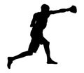 Boxer in ring silhouette. Training sparing boxing. Muscle sportsman work out.