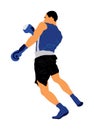 Boxer in ring vector illustration isolated on white background. Strong fighter. Direct kick. Sportsman on training.