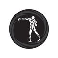 Boxer abstract athlete. Boxing silhouette round icon or logo
