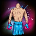 Boxer in shorts and gloves. Male athlete. Vector illustration for greeting card or poster. Sport, fight, athlete ready for battle. Royalty Free Stock Photo