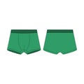 Boxer shorts in green color technical sketch. Boxers underpants