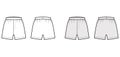 Boxer shorts underwear technical fashion illustration with loose silhouette, elastic band trunks Underpants lingerie