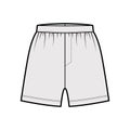 Boxer shorts underwear technical fashion illustration with loose silhouette, elastic band trunks Underpants lingerie