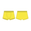 Boxer shorts in yellow color technical sketch. Boxers underpants for boys isolated on white background