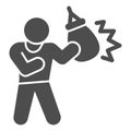Boxer with small teardrop Punching Bag solid icon, self defense concept, sportsman sign on white background, man is
