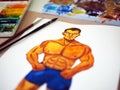 Boxer strong man sport fighter training fitness athlete watercolor painting art class workshop color background creative education