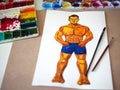 Boxer strong man sport fighter training fitness athlete watercolor painting art class workshop color background creative education