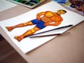 Boxer strong man sport fighter training fitness athlete watercolor painting art class workshop color background creative education