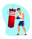 Boxer training in gym flat vector illustration