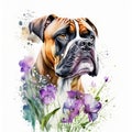 Boxer watercolor clipart on white background