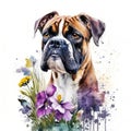 Boxer watercolor clipart on white background