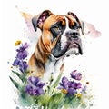 Boxer watercolor clipart on white background