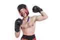 Boxer wearing medal performing boxing stance Royalty Free Stock Photo