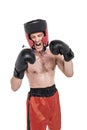 Boxer wearing medal performing boxing stance Royalty Free Stock Photo