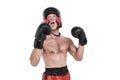 Boxer wearing medal performing boxing stance Royalty Free Stock Photo