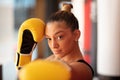 Boxer woman in boxing gloves. Royalty Free Stock Photo