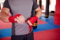 Boxer putting handwraps on Royalty Free Stock Photo