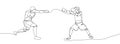 Boxers fight one line art. Continuous line drawing boxing, protective mask, boxing gloves, fight, athletes, battle, man