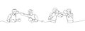 Boxers in fight set one line art. Continuous line drawing boxing, protective mask, boxing gloves, fight, athletes