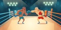 Boxers fighting on ring, opponents wrestling match