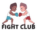 Boxers kick boxing vector. Multi race fighters are shown. Bofers wearing gloves. Fight club logo