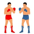 Boxers in ring duel vector illustration isolated on white background. Strong fighter direct kick. Royalty Free Stock Photo