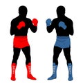 Boxers in ring duel vector silhouette isolated on white background. Strong fighter direct kick. Sportsman Royalty Free Stock Photo