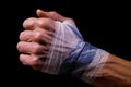 boxers sweaty hand wrapping with tape
