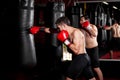 Boxers training with a punching bag Royalty Free Stock Photo