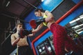 Boxers using focus mitts during training