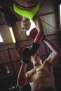 Boxers using focus mitts during training